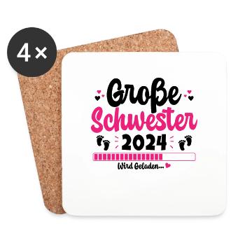 Kinder Ich werde Große Schwester 2024 Verkündung - Untersetzer (4er-Set) - Weiß - Vorne