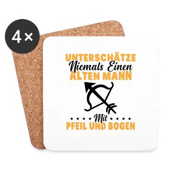 Unterschätze Alten Mann Pfeil und Bogen Spruch - Untersetzer (4er-Set) - Weiß - Vorne