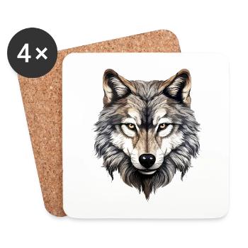 Wolf Wolfskopf Wölfe Wolfsrudel Natur Motiv Kunst - Untersetzer (4er-Set) - Weiß - Vorne