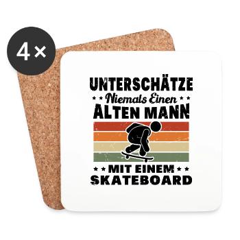 Unterschätze niemals einen alten Mann Skateboard - Untersetzer (4er-Set) - Weiß - Vorne