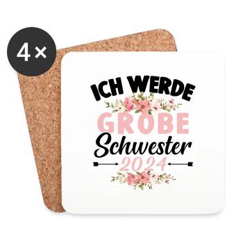 Große Schwester 2024 Baby Schwangerschaft Kind - Untersetzer (4er-Set) - Weiß - Vorne