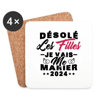 Désolé les filles je vais me marier 2024 - Dessous de verre (lot de 4) - blanc - Devant