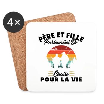 Père Et Fille Partenaires De Chasse Humour Cadeau - Dessous de verre (lot de 4) - blanc - Devant