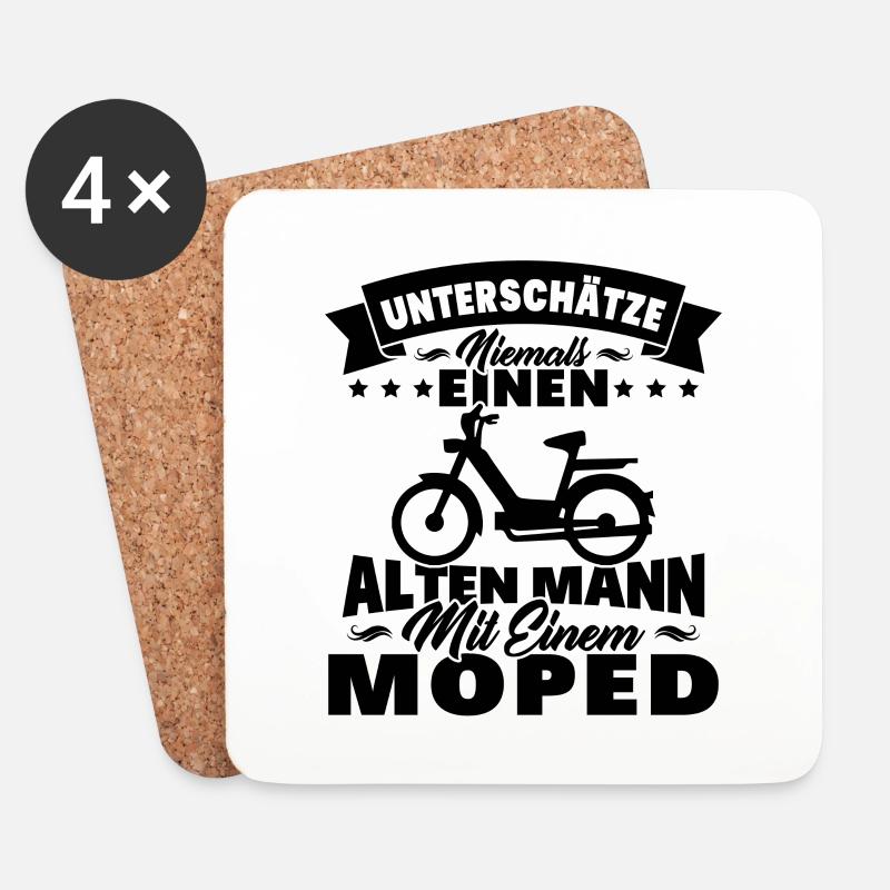 Alten mann mit einem Moped - Untersetzer (4er-Set) - Weiß