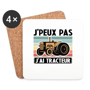 Je Peux Pas J'ai Tracteur Vintage Cadeau - Dessous de verre (lot de 4) - blanc - Devant