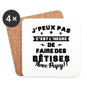 Humour enfant Je peux pas j'ai bêtises avec papy - Dessous de verre (lot de 4) - blanc - Devant