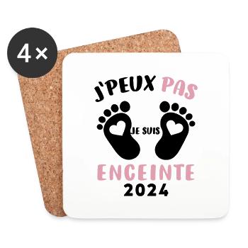 Cadeau Drôle Future Maman 2024 Annonce Grossesse - Dessous de verre (lot de 4) - blanc - Devant