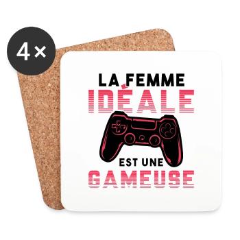 La femme idéale est une gameuse cadeau geek humour - Dessous de verre (lot de 4) - blanc - Devant
