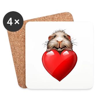 Cochon d’Inde l’amour avec le cœur - Dessous de verre (lot de 4) - blanc - Devant