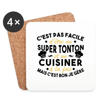 Super Tonton et un Cuisinier Cadeau Humour - Dessous de verre (lot de 4) - blanc - Devant