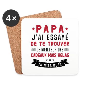 Papa J'ai Essayé De Te Trouver Le Meilleur Cadeau - Dessous de verre (lot de 4) - blanc - Devant