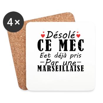 Mec Avec Marseillaise Cadeau Couple Saint Valentin - Dessous de verre (lot de 4) - blanc - Devant