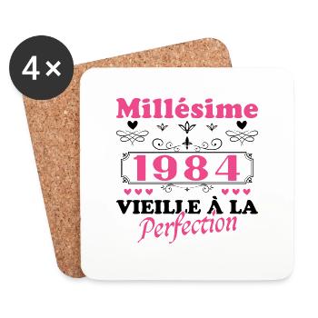 Millésime 1984 Cadeau Anniversaire Humour Femme - Dessous de verre (lot de 4) - blanc - Devant
