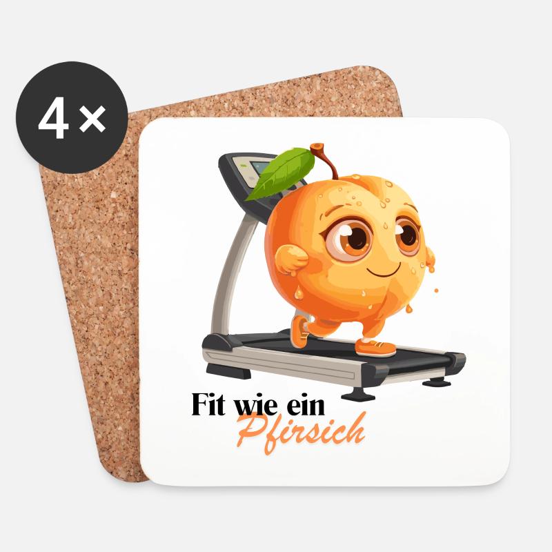 Pfirsich auf dem Laufband mit witzigen Spruch - Untersetzer (4er-Set) - Weiß
