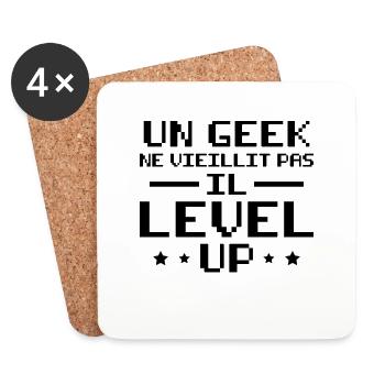 A geek doesn't get old he level up - Coasters (set of 4) - white - Front