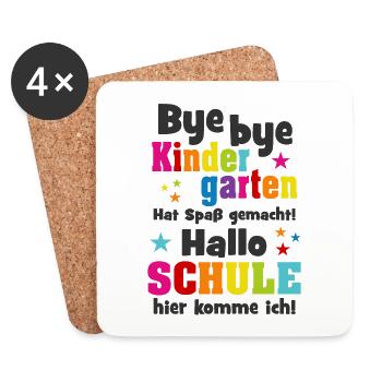 Einschulung Kindergarten Schulkind Schule Geschenk - Untersetzer (4er-Set) - Weiß - Vorne