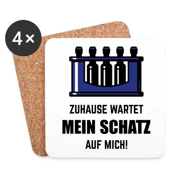 XZuhause Wartet Mein Schatz Auf Mich! (Blau) - Untersetzer (4er-Set) - Weiß - Vorne
