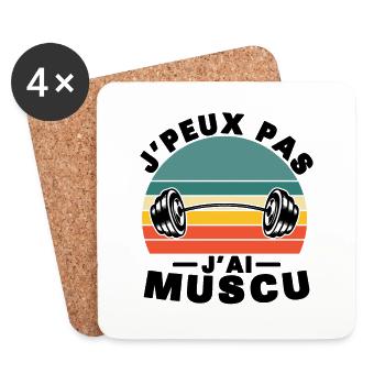 Je Peux Pas J'ai Muscu, Vintage Humour idée cadeau - Dessous de verre (lot de 4) - blanc - Devant