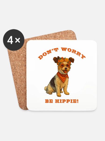 DON'T WORRY BE HIPPIE - Untersetzer (4er-Set) - Weiß