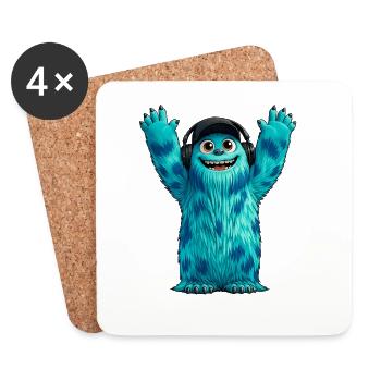 Monster Fluffonster® - DJ Fluffo - Mains en l’air - Dessous de verre (lot de 4) - blanc - Devant