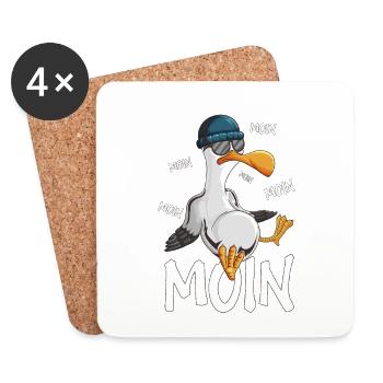 Plattdeutsche Möwe Moin Spruch Nordsee Hipster - Untersetzer (4er-Set) - Weiß - Vorne