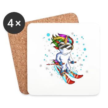 Vacances au ski Voyage Snowboard Licorne Conte de fées - Dessous de verre (lot de 4) - blanc - Devant
