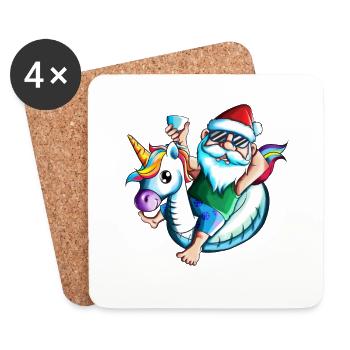 Holiday Christmas Motif Fan Sante Pool Sunglasses - Coasters (set of 4) - white - Front