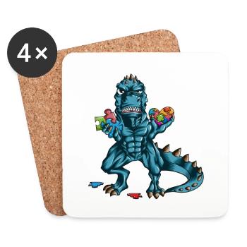 Autism Awareness Raising Dino T Rex Puzzle - Coasters (set of 4) - white - Front