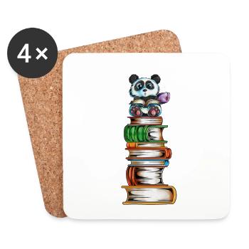 Pandabär auf einem Bücherturm mit Tee Buch lesen - Untersetzer (4er-Set) - Weiß - Vorne