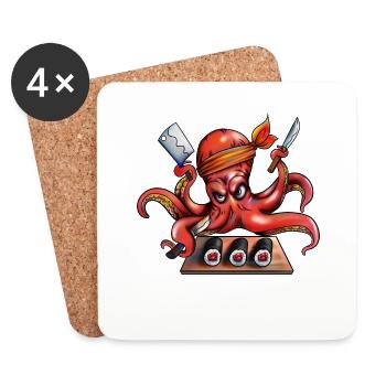 Sushi Chef Octopus Octopus Squid Sushi Anime Fan - Coasters (set of 4) - white - Front