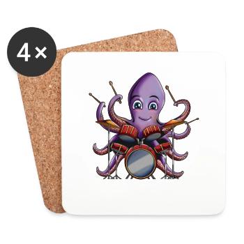 Batterie Musique Chansons Octopus Band Batteur - Dessous de verre (lot de 4) - blanc - Devant