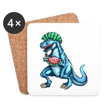 Tyrannosaurus Rex aime la tenue de fruits de pastèque - Dessous de verre (lot de 4) - blanc - Devant