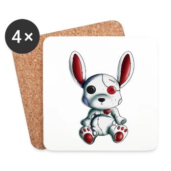 Rabbit Heart Halloween Scary Rabbit Stuffed Animal Design - Coasters (set of 4) - white - Front