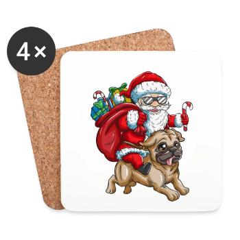 Pug Santa Claus with gifts Christmas - Coasters (set of 4) - white - Front