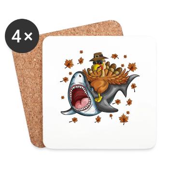 Turkey Great White Shark Thanksgiving Children's Shirt - Coasters (set of 4) - white - Front