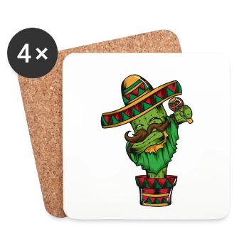 Maracas Mexico Desert Cactus Poncho Cinco de Mayo - Coasters (set of 4) - white - Front