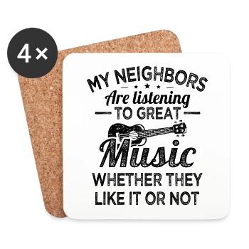 Ukulele neighbor listens to uke musicians - Coasters (set of 4) - white - Front