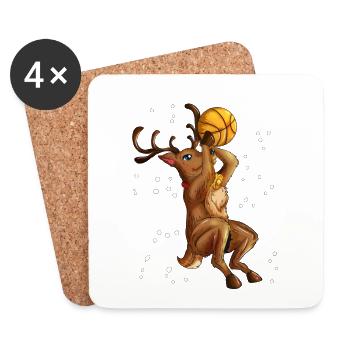 Reindeer plays basketball Christmas basketball player - Coasters (set of 4) - white - Front