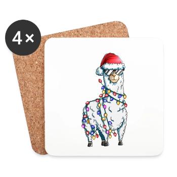 Alpaga Christmas Zoo Lama avec des guirlandes lumineuses - Dessous de verre (lot de 4) - blanc - Devant