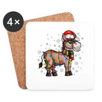 Christmas Esel mit Weihnachtsmütze im Schnee - Untersetzer (4er-Set) - Weiß - Vorne