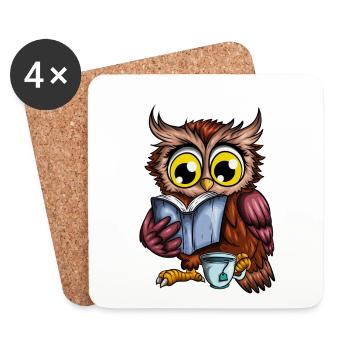 Owl with hot tea Comfortably reading a book - Coasters (set of 4) - white - Front