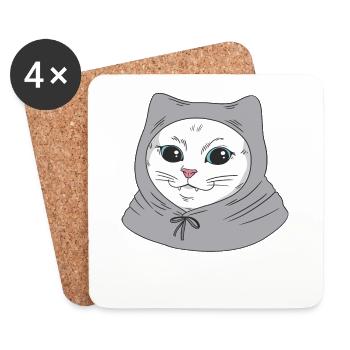 Weiße Main Coon Katze Cat Outfit für - Untersetzer (4er-Set) - Weiß - Vorne