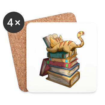 Chats Livres Rat de bibliothèque Livre Chats Rat de bibliothèque - Dessous de verre (lot de 4) - blanc - Devant