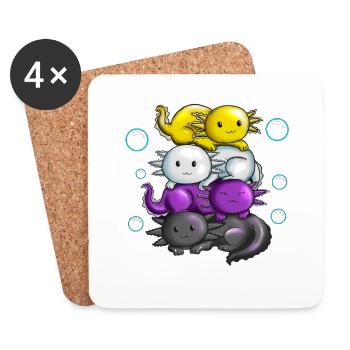 Quatre tritons Axolotl câlinés sous l’eau - Dessous de verre (lot de 4) - blanc - Devant