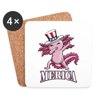 Merica Axolotl Molch mit Zylinder Hut Amerika USA - Untersetzer (4er-Set) - Weiß - Vorne