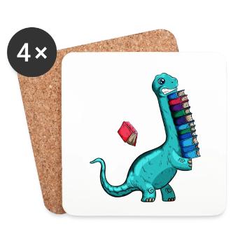 short arms bookworm read book dino books - Coasters (set of 4) - white - Front