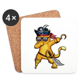 Pirate Chat Pirate Costume Chat Squelette Poisson - Dessous de verre (lot de 4) - blanc - Devant