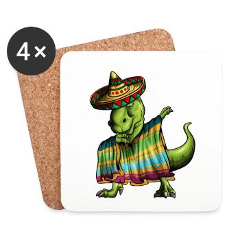 T-Rex Dino Ponscho Sombrero Mexique Dabbing Outfit - Dessous de verre (lot de 4) - blanc - Devant