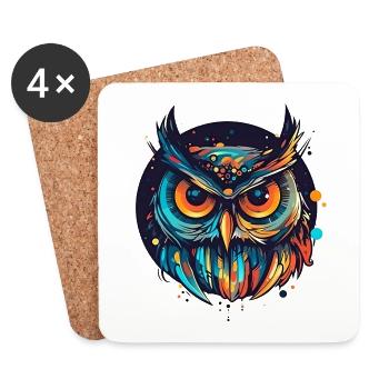 Style de dessin animé coloré hibou avec cercle - Dessous de verre (lot de 4) - blanc - Devant
