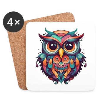 Hibou mignon dans le style dessin animé - Dessous de verre (lot de 4) - blanc - Devant